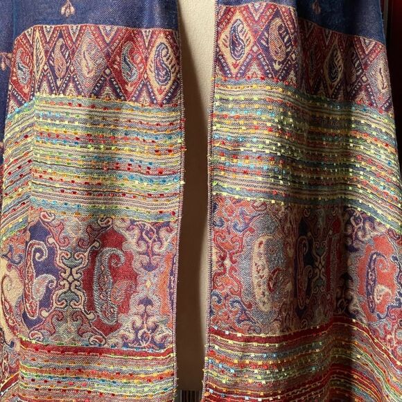 Pashmina Shawl/Scarf Multicolor w/Embroidered Designs & Tassels - Picture 9 of 15